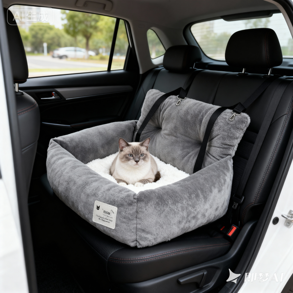 All-Season Waterproof Washable Pet Car Bed with Safety Harness, Memory Foam Comfort, Breathable &amp; Rebound Cushion