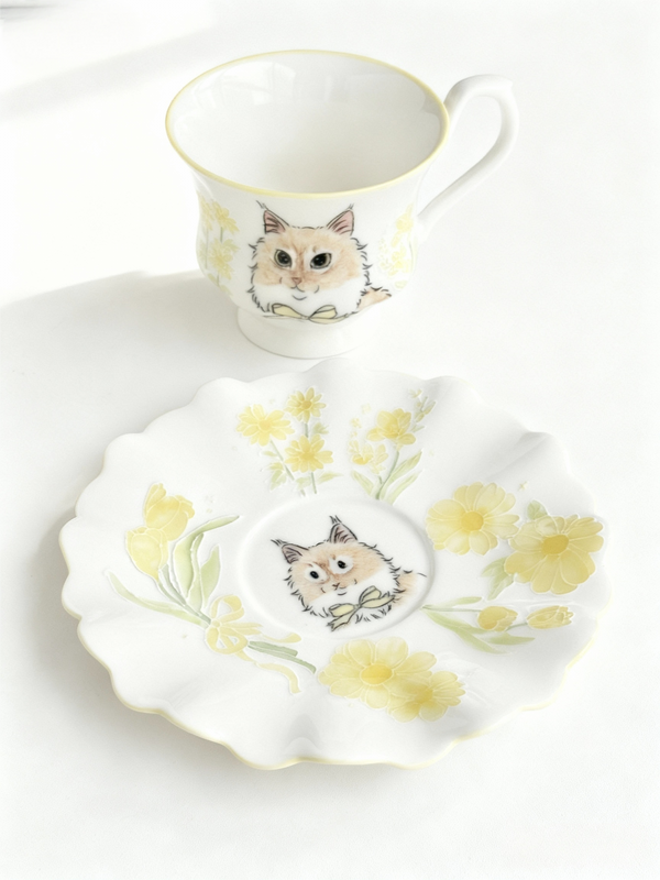 Underglaze painting Handmade Ceramic Pet Mug & Plate Set- Memorial Gift